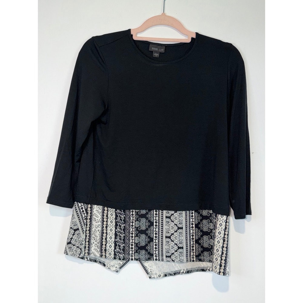 J. Jill Wearever Black Mixed Media Layered Split Back Top XS